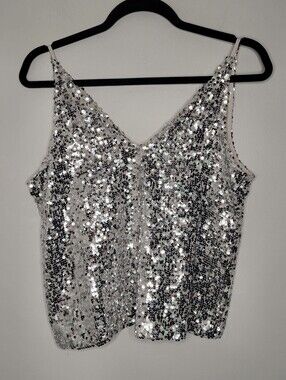 J.Crew Collection Silver Sequin V-Neck Camisole Tank XS NWT Sparkle Party Top